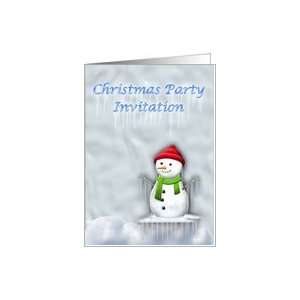   Party Invitation with snowman dripping icicles standing in snow Card