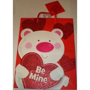  Valentines Bear Be Mine Heart Glitter Gift Bag, 9 X 7 