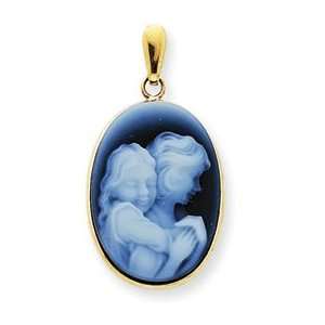  14k Everlasting Love Mother & Daughter Agate Cameo Pendant 