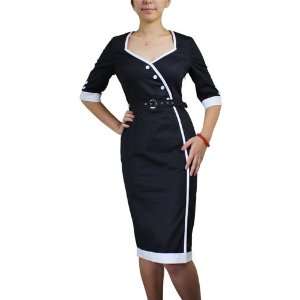  Pinup Retro Style Belted Pencil Skirt Black Dress   10/M 
