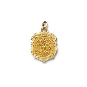  Saint Michael 14Kt Yellow Gold Police Shield 3/4 inch 