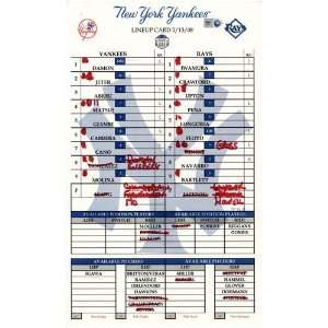  Yankees at Rays 5 13 2008 Game Used Lineup Card  Sports 