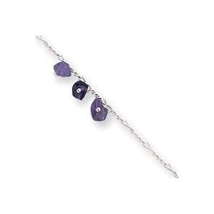   Amethyst Beaded Figaro Anklet   10 Inch   Spring Ring   JewelryWeb