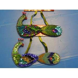  Sterling Christmas Ornament flat Sequin Peacock 5.75 