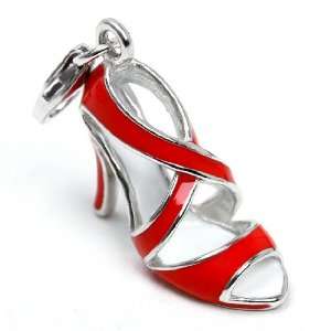   925 Silver Enamel Charm Pendant High Heeled Shoes 