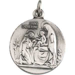   Silver 18.00 MM St. Catherine Medal With 18.00 Inch Chain Jewelry