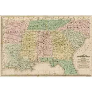  Mitchell 1839 Antique Map of the Southern States Office 