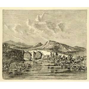 1890 Wood Engraving Bridge Pamisos River Messenia Peloponnese Greece 