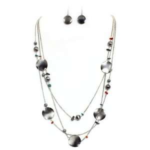  Long Layered Necklace Set; 36L; Burnished Silver Metal 
