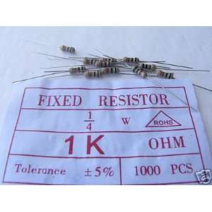 Resistors 1k Ohms 1/4W 5% Carbon Film 100pc FL, USA 