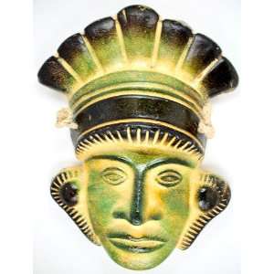  Pre columbian Clay Mask  Handpainted  14 X 10 1/2 