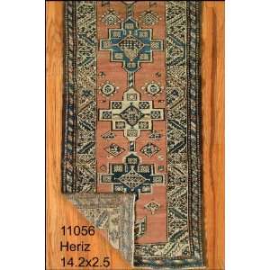  2x14 Hand Knotted Heriz Persian Rug   25x142