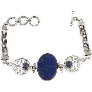 Triple Lapis Lazuli Chain Bracelet   Sterling Silver 