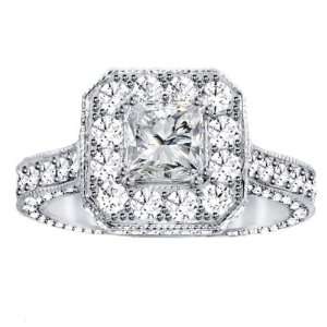  3.64 CT Princess Cut Designer Engagement Ring in 18k White 