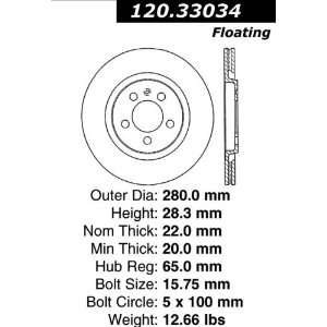  Centric Parts 120.33034 Premium Brake Rotor with E Coating 