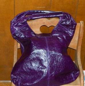 Bulga Besame Large Purple Leather Turnlock Handbag Tote Bag Purse 