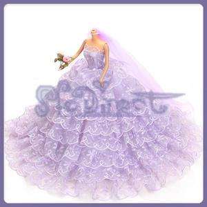   FLORAL mesh lace Gown Wedding Dress Veil flower Dummy for Barbie