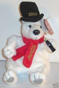 Polar Bear 2000 Hat Coca Cola Bean Bag Plush NWT #0277  