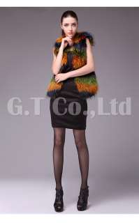 0305 Women Raccoon& fox fur sheepskin mix color vest waistcoat gilet 