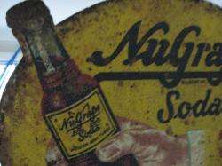 OLD METAL 2 SIDED FLANGED NUGRAPE SODA ADVERTISING SIGN  
