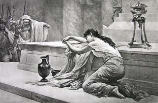 POLYXENA Mourning Tomb of Achilles  VICTORIAN Photogravure  