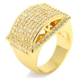  Yellow Gold Plated Convex Shape Dome Hip Hop Style Ring 