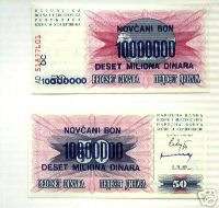 BOSNIA Banknote 10 Million DINARA 1993 P 36 C.V  US$12  