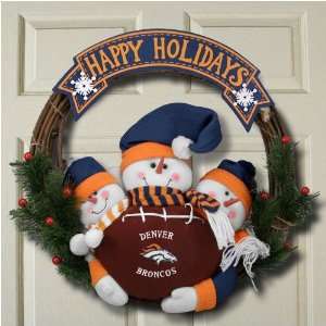 Denver Broncos 20 Three Plush Snowmen Happy Holidays Wreath  