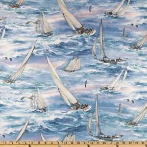  44 Wide Wind & Waves Set Sail Blue Fabric By The Yard 