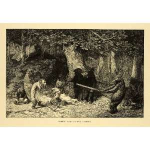 1887 Wood Engraving Game Hunter Fox Bear Weapon William Beard Humor 