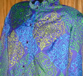 Vtg 60s ALEX COLMAN Mod colorful button frt Shirt Dress  