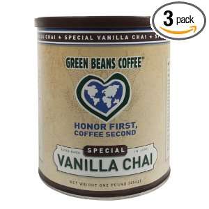 Green Beans Coffee Vanilla Chai, 16 Ounce Canisters (Pack of 3 
