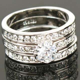 White Gold GP Swarovski Crystal Wedding Band Ring 1039  