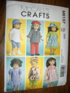 18 Doll American Girl Long/Short Sleeved Coats Hats New McCalls 6137 