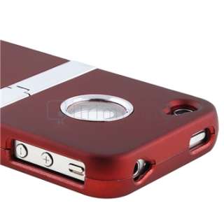 DELUXE Red CLIP ON HARD CASE COVER W/CHROME STAND FOR iPhone 4 G 4S 