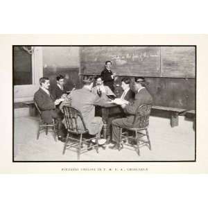 1913 Print Men Study Exam Students YMCA Chihuahua Mexico Table Chair 