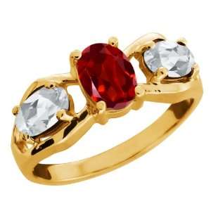  2.00 Ct Oval Red Garnet and Topaz Gold Plated Sterling 