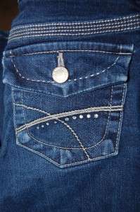   Denim bootcut distressed embellished dark wash jeans 12 Plus  