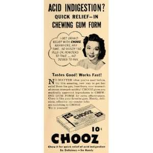  1940 Ad Chooz Acid Indigestion Chewing Gum Stomach 