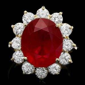 14350 CERTIFIED 14K YELLOW GOLD 11.00CT RUBY 2.05CT DIAMOND RING 