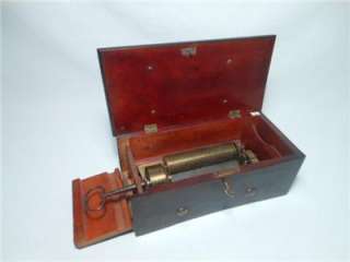 Rare Antique Le Coultre Key Wind Cylinder Music Box Cherry Case Circa 