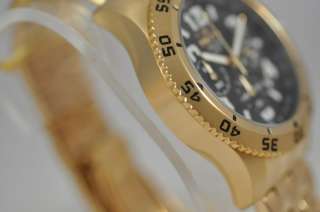 New Mens Invicta 1491 Chronograph Gold Bracelet Black Dial Calander 
