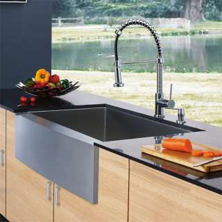 Vigo VG15032 Farmhouse Stainless Steel Kitchen Sink Faucet Package 