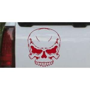 Red 8in X 9.5in    Mean Looking Skull Skulls Car Window Wall Laptop 