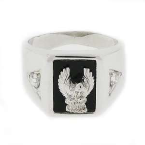  Regal Eagle Mans ring   Black Onyx & White CZs Size 12 