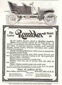 1905 RAMBLER model 14 vintage CAR~AUTO AD~kenosha,wi  