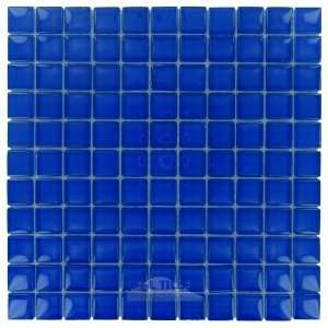  1 x 1 glass mosaic tile in carribean blue clear