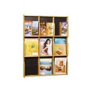    Wood literature rack display features six magazine pockets and six 