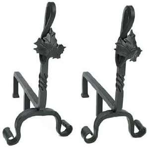  Set of Two Leaf Wrought Iron Andirons