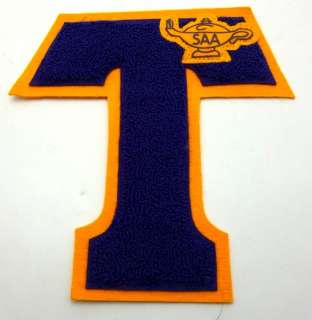   Varsity (T) Letterman Jacket Patch   Purple & Gold Letter T w/ SAA